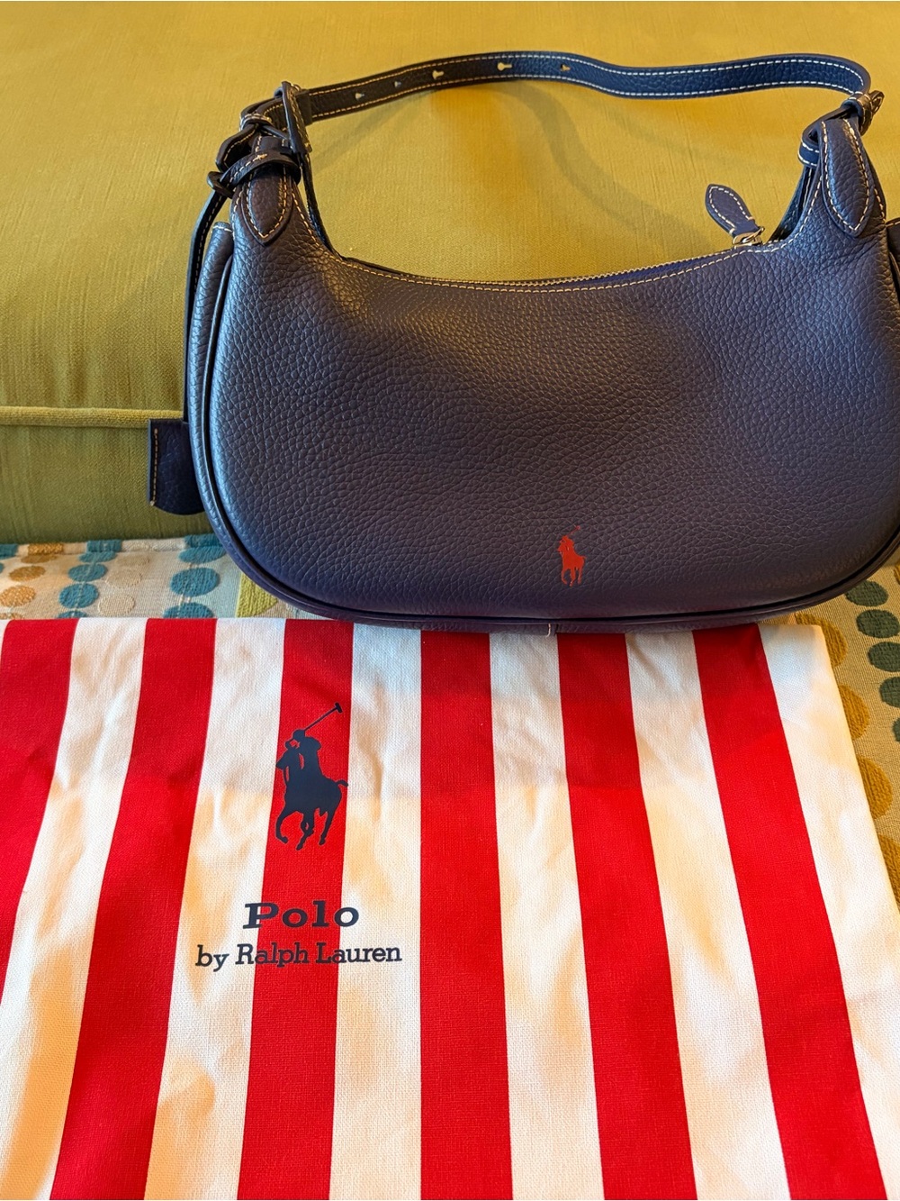 Ralph Lauren Polo Play Leather Shoulder Bag (Ink) Red Polo Logo - Picture 4 of 5